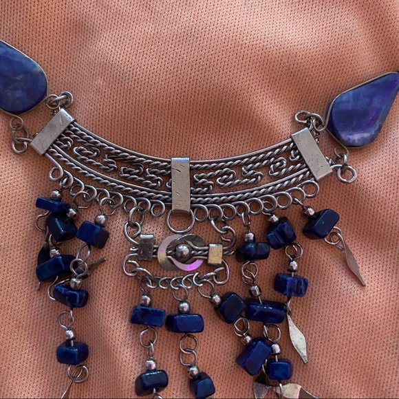 Sodalite and Silvery Vintage Boho Necklace - Picture 3 of 5